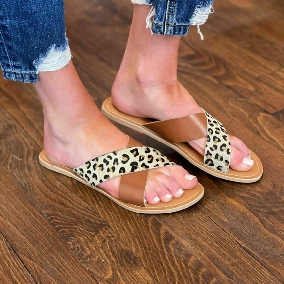 Matisse Beach Pebble Sandals Criss-Cross Leopard Print Leather Sz 10 Preppy Chic - Picture 11 of 11